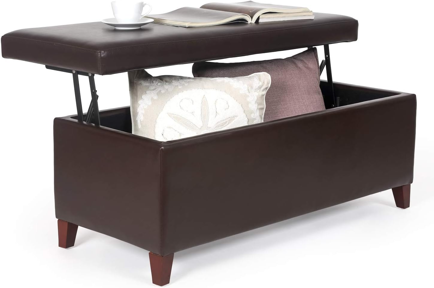 Elegantly Designed Faux Leather Lift-Top Storage Ottoman