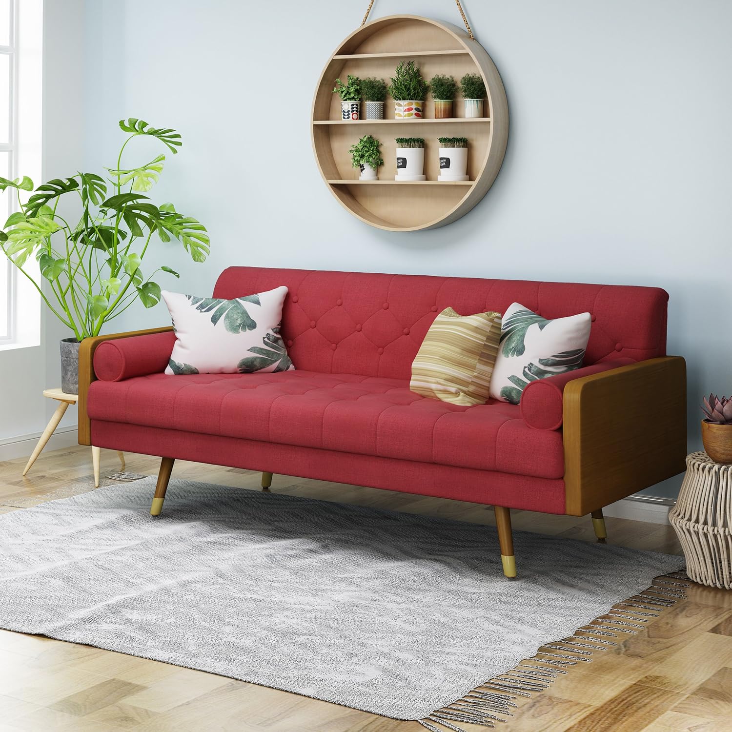 Mid-Century Style Sofa in Red Hue