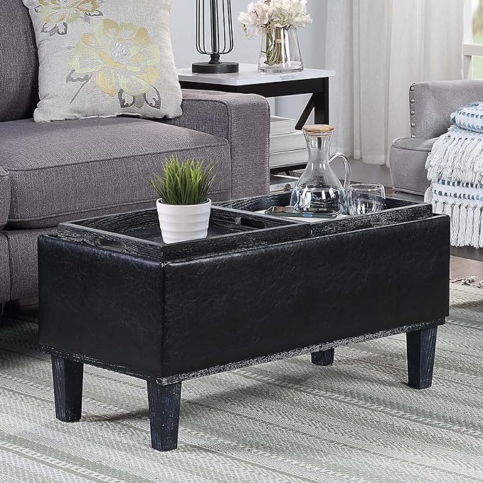 Reversible Tray Cushions in Faux Leather Storage Ottoman