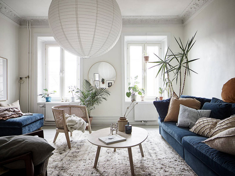 Scandinavian Room With Blue Couch
