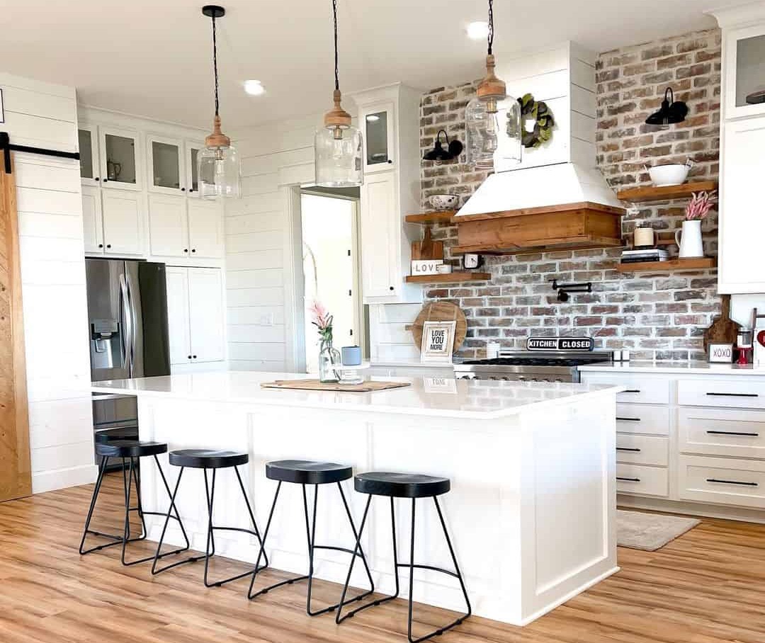Shiplap Kitchen with White Cabinets