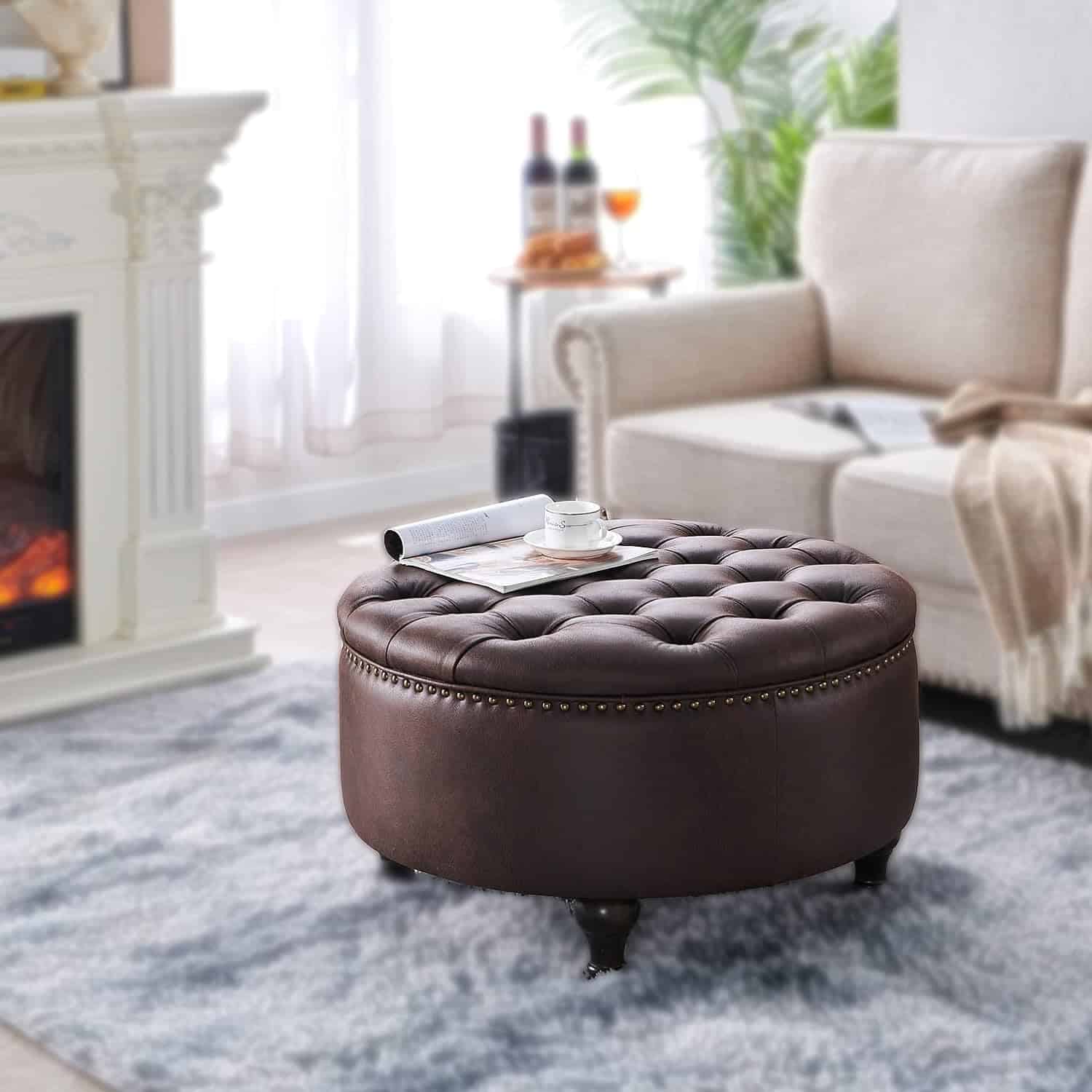 Textured Butler Leather Ottoman