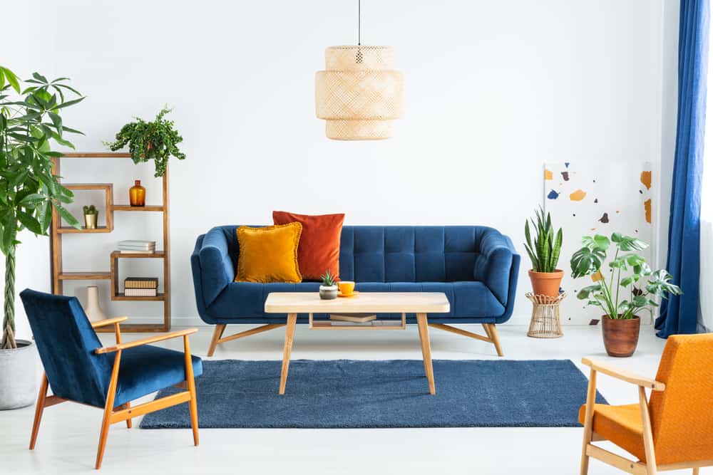 Try a Blue Couch with Yellow Chairs