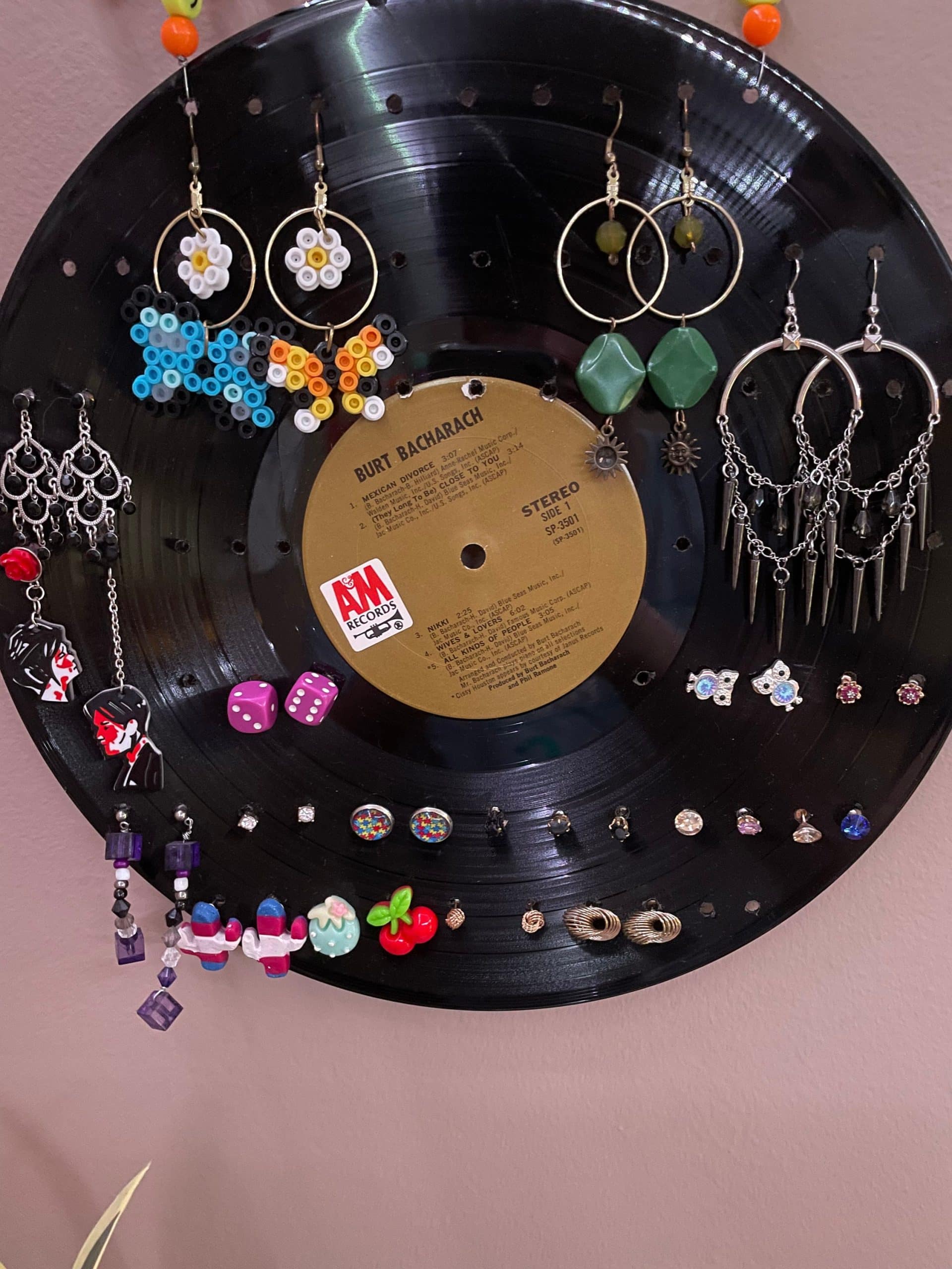 Old Vinyl Record Earring Holder