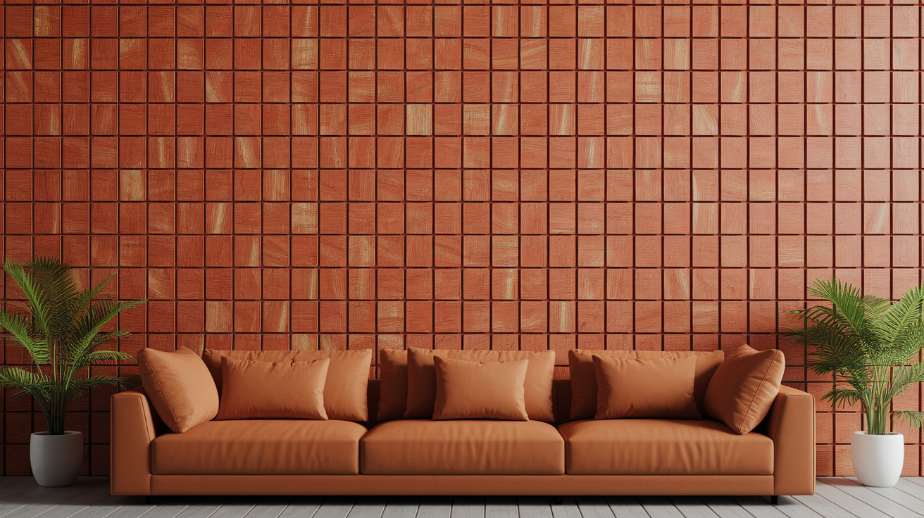 Terracotta-Colored_Wood_Grid_Wall