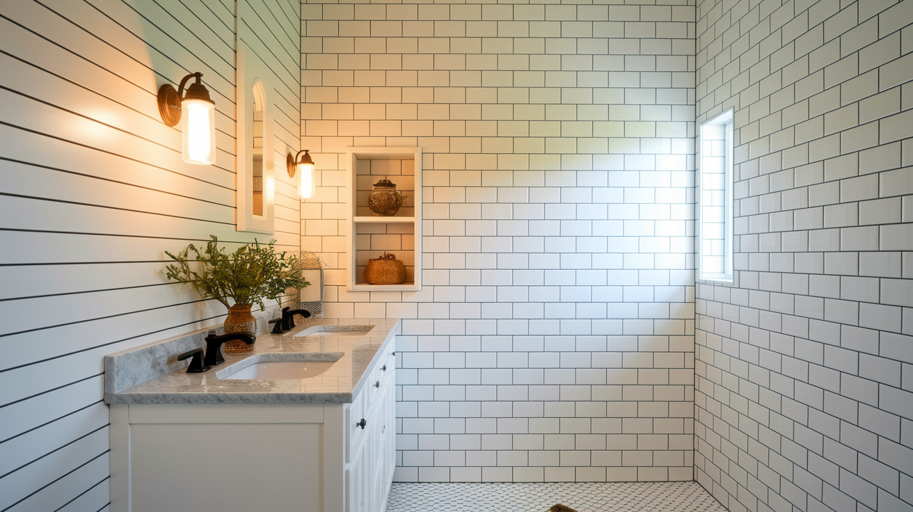 11. Shiplap-Accented Tile Walls
