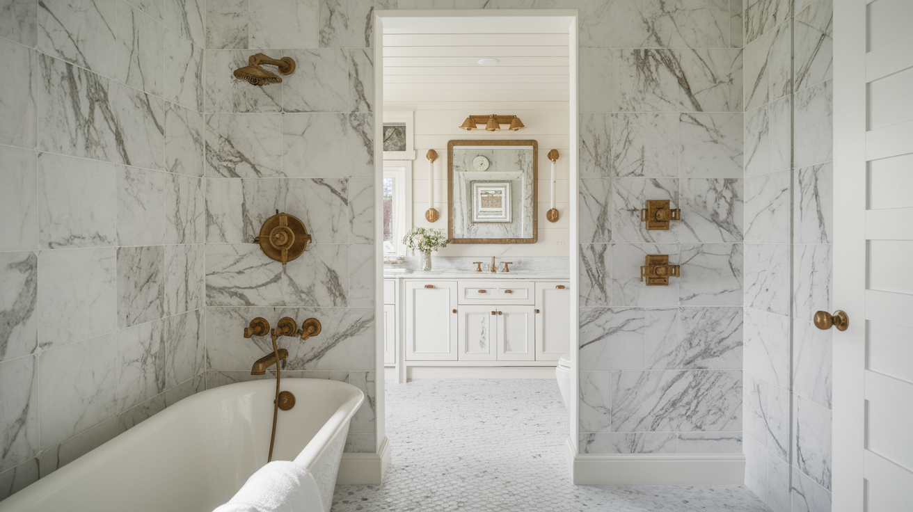 14. Winter White Marble Tiles
