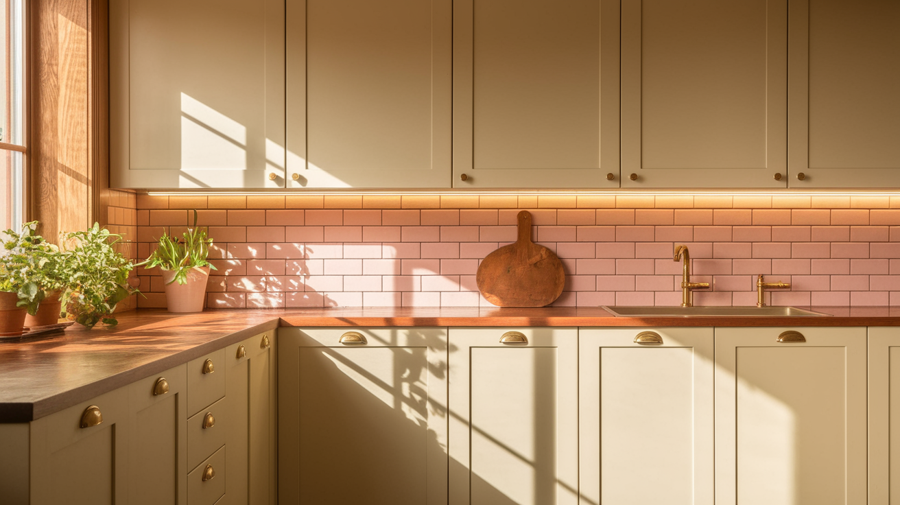 16. Painted Pastel Brick Backsplash
