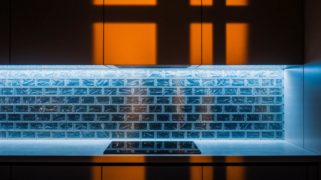 25. Backlit Brick Backsplash
