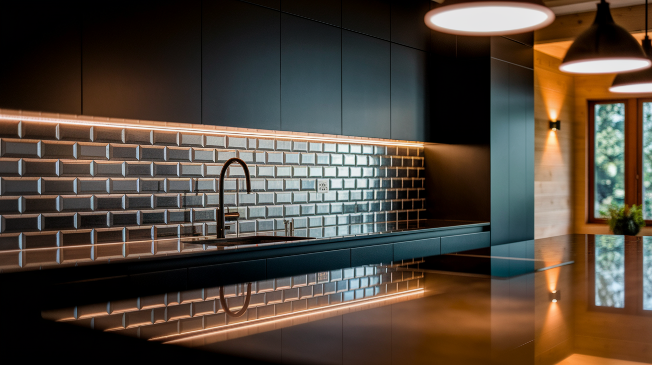 8. Brushed Silver Brick Backsplash
