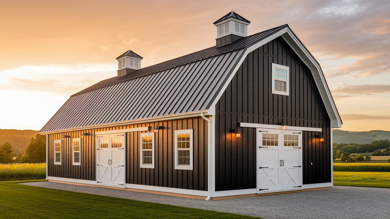 Black_Barndominium_With_White_Trim