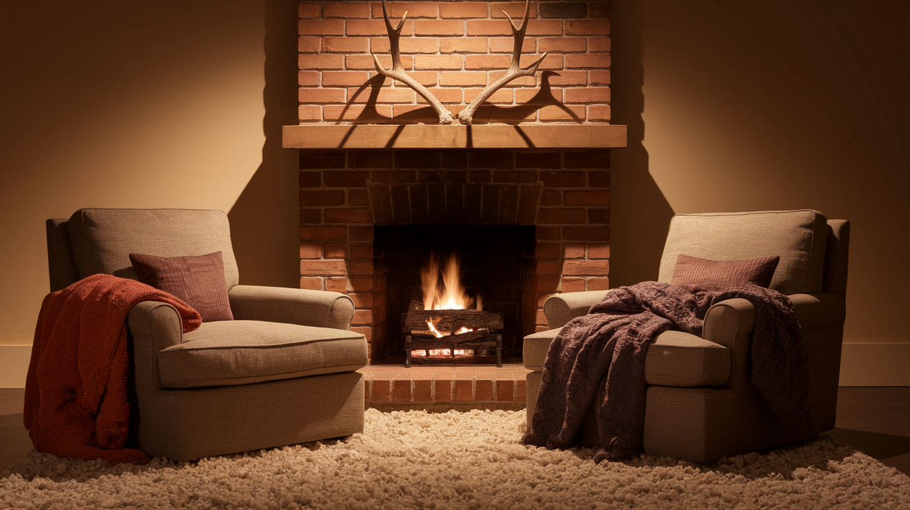 Brick_Fireplace_With_Antler_Decor_and_Textiles