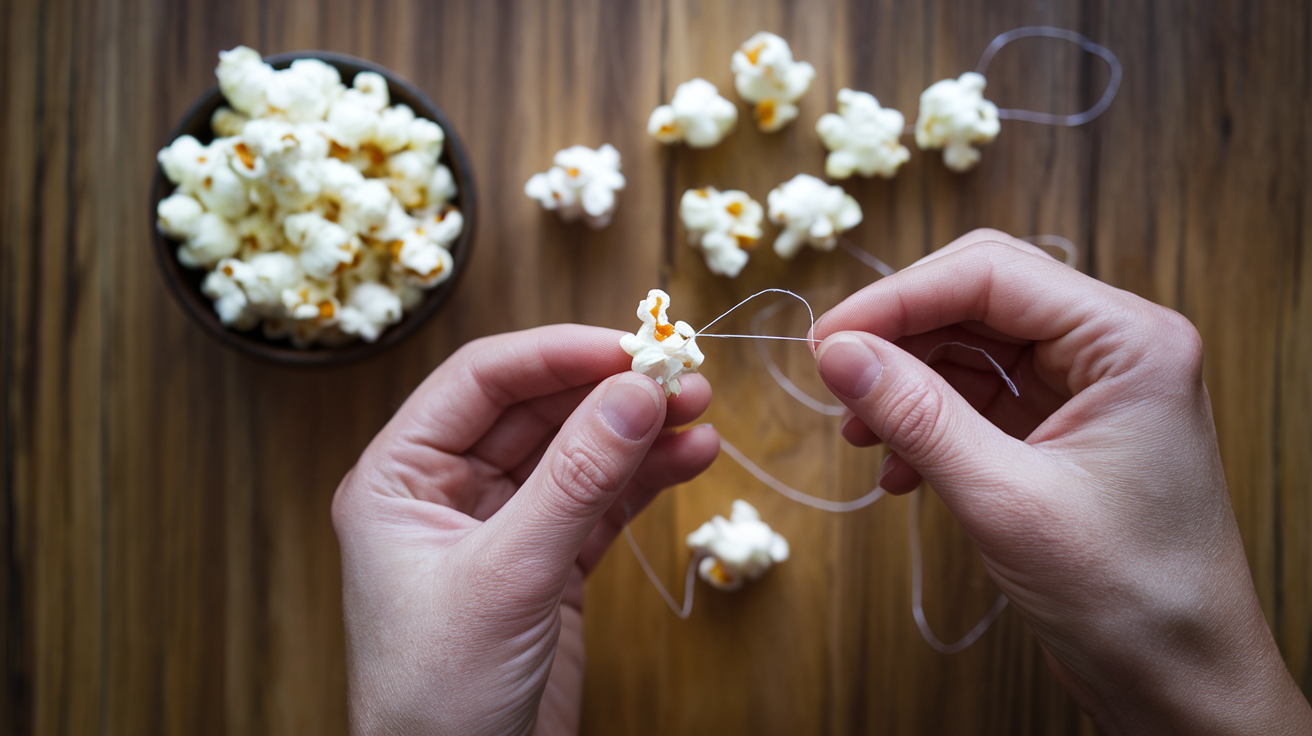 Step 2: Start Stringing the Popcorn
