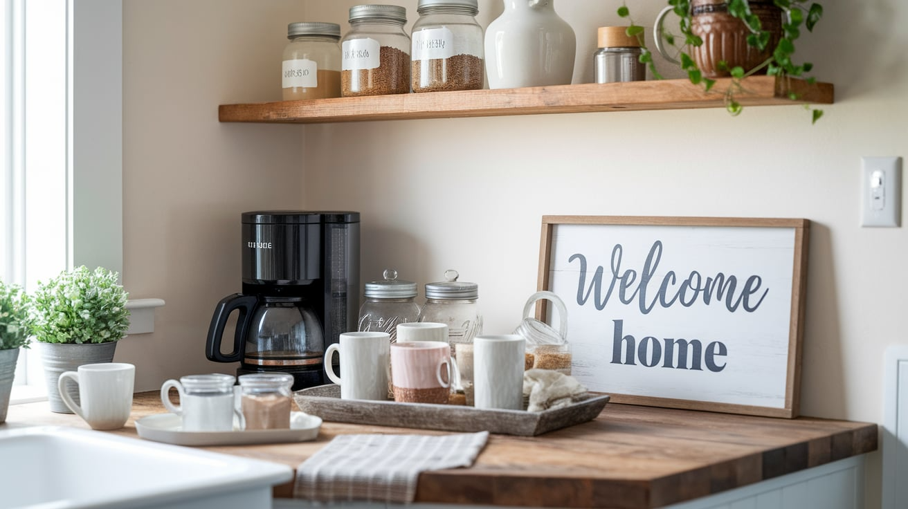 25 Stylish Farmhouse Coffee Bar Ideas