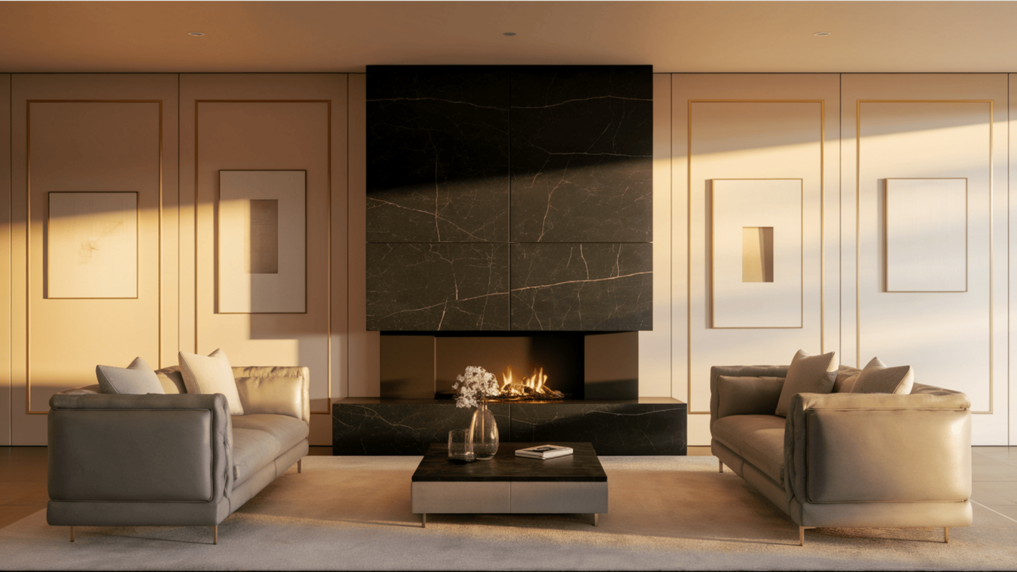 Contemporary Black Stone Fireplace