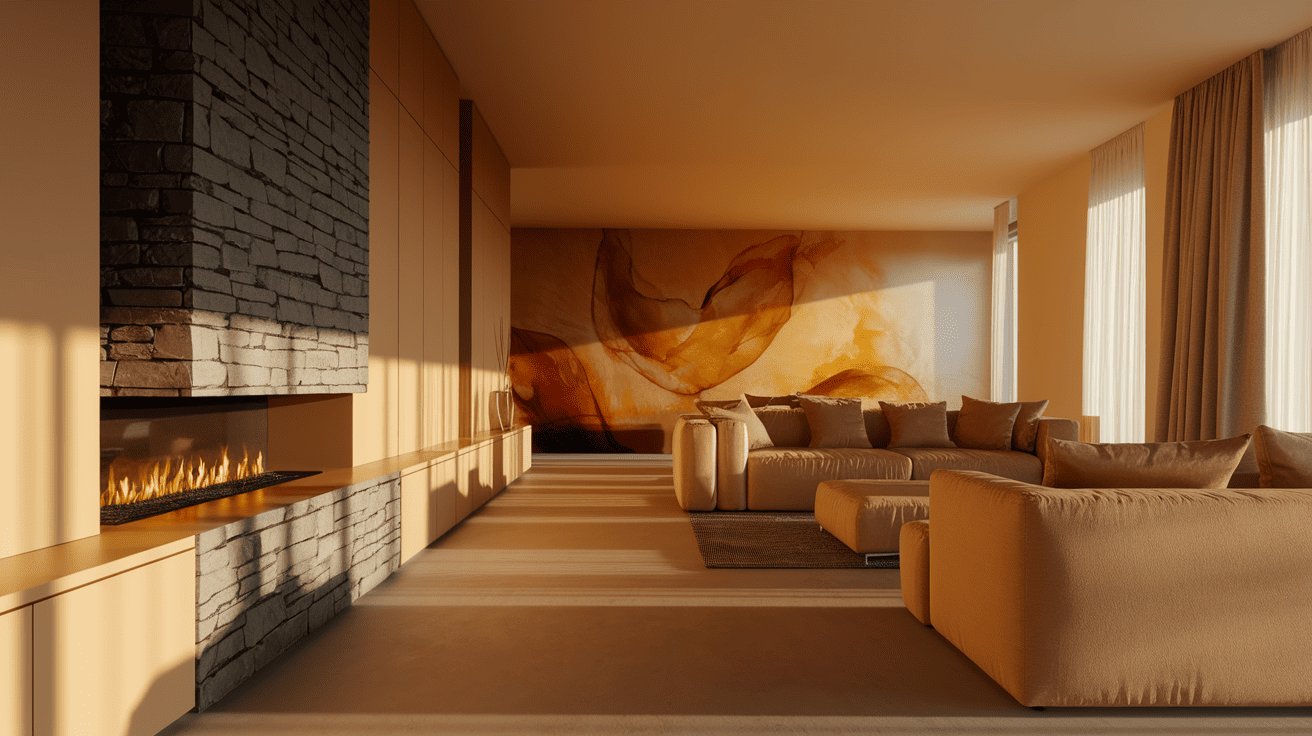Fireplace Integrated into Built-In Furniture