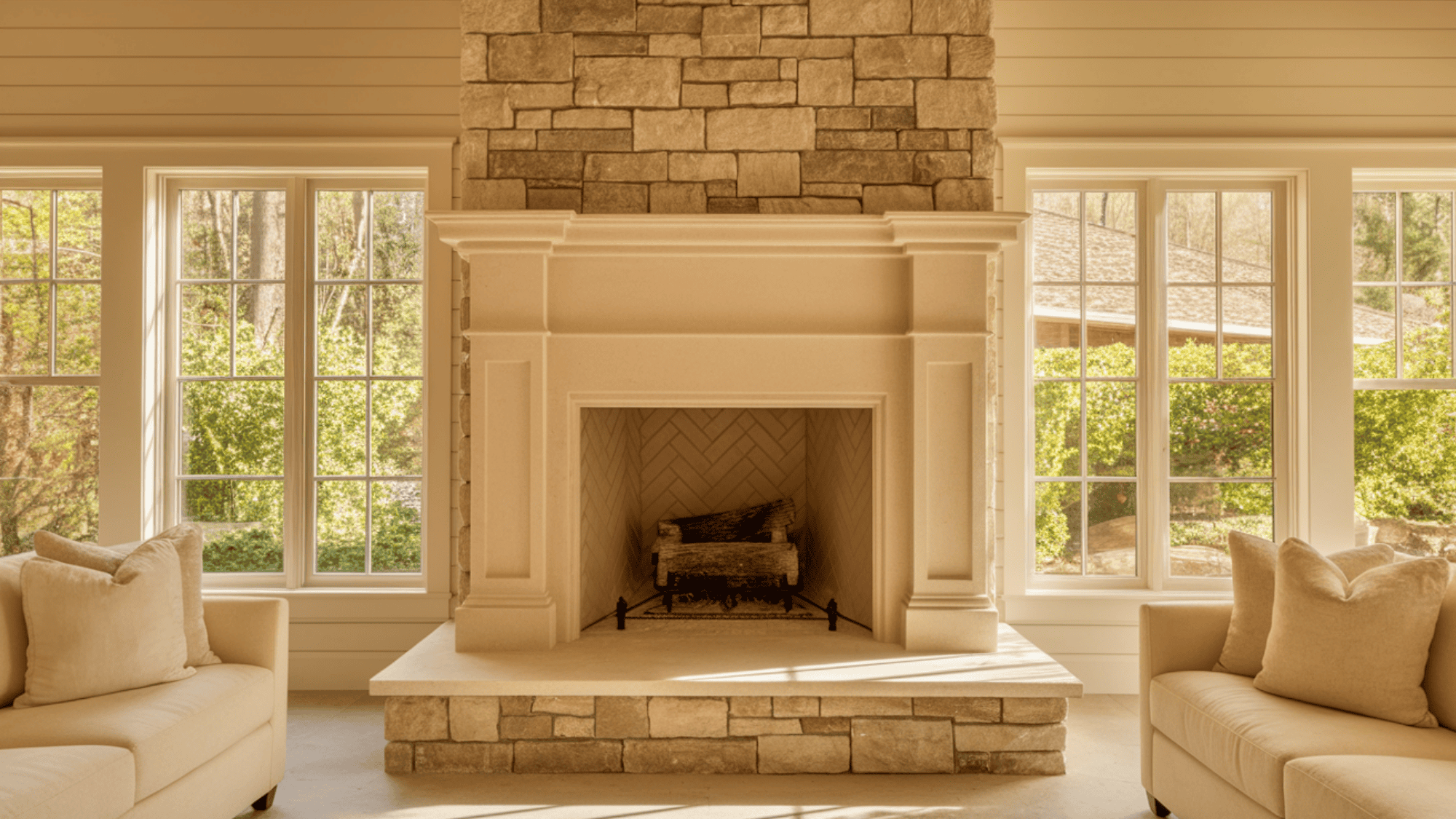 Fireplace Surrounded by Windows