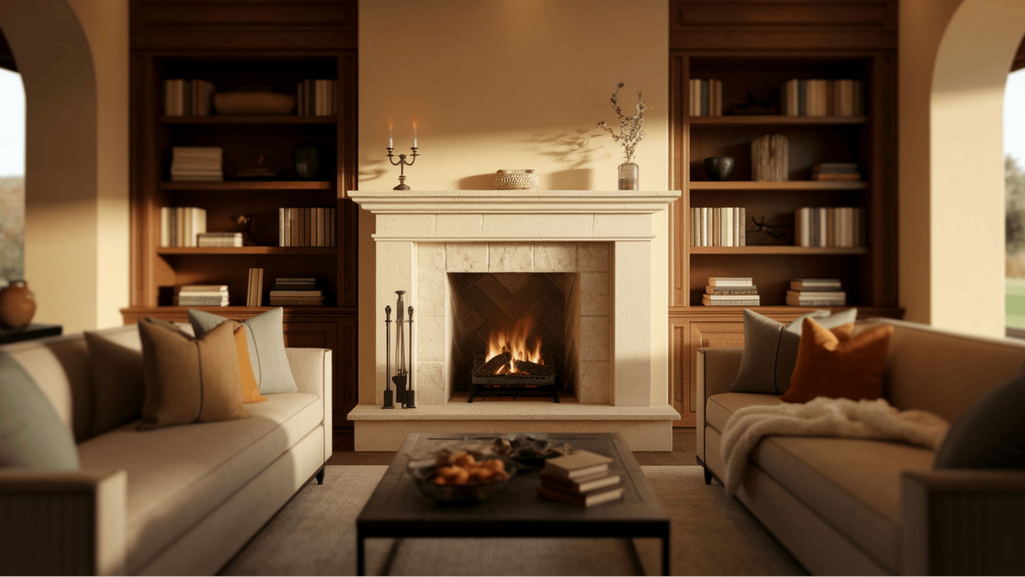 Fireplace with Built-in Shelves