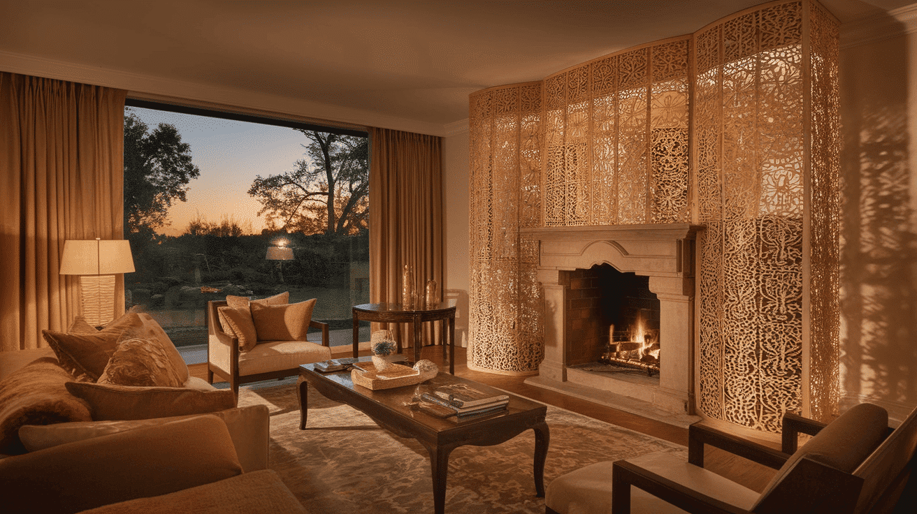 Fireplace with Decorative Screens