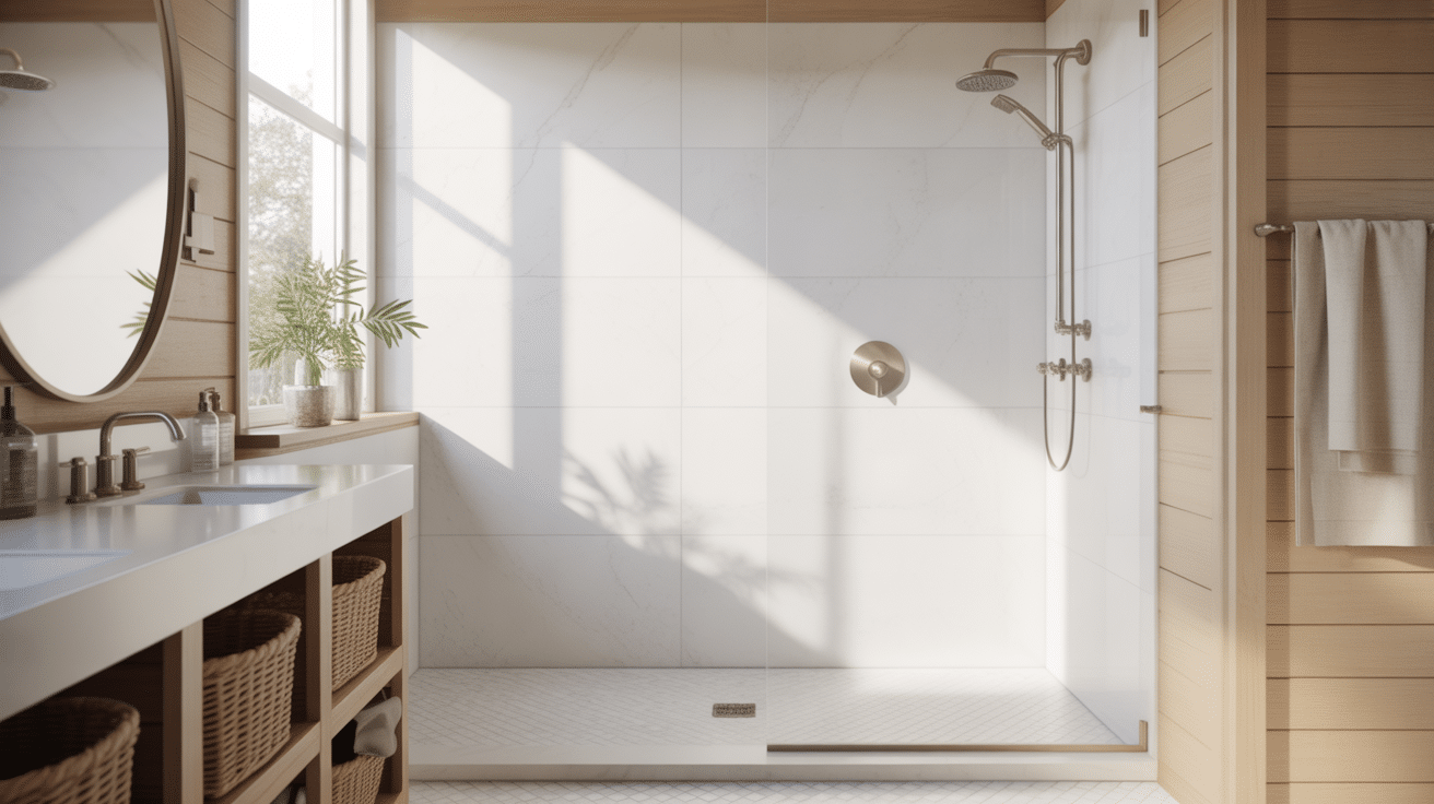 Full-Height White Quartz Slabs