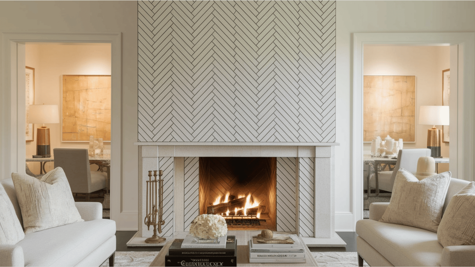 Herringbone Tile Fireplace