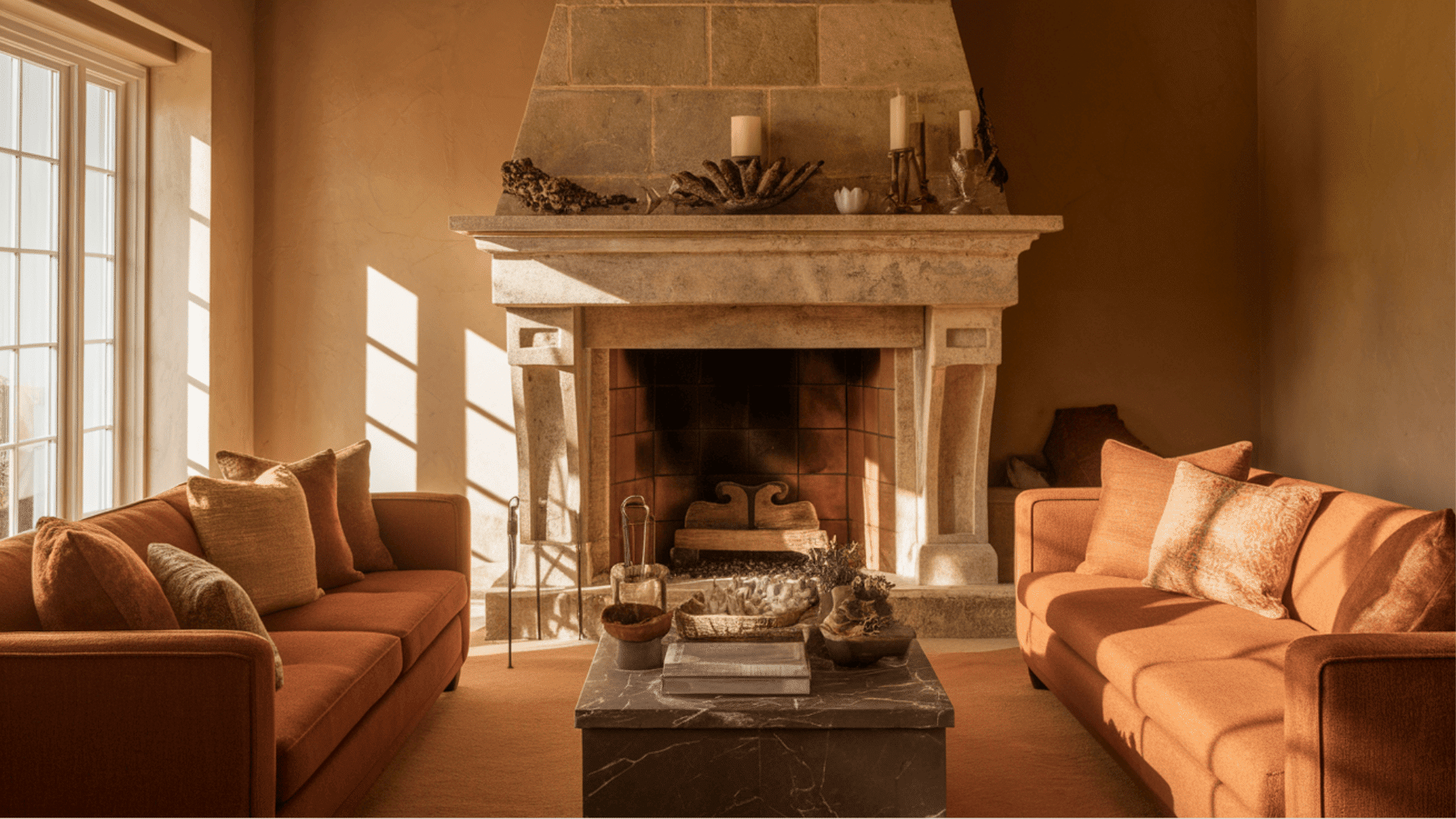 Limestone Fireplace