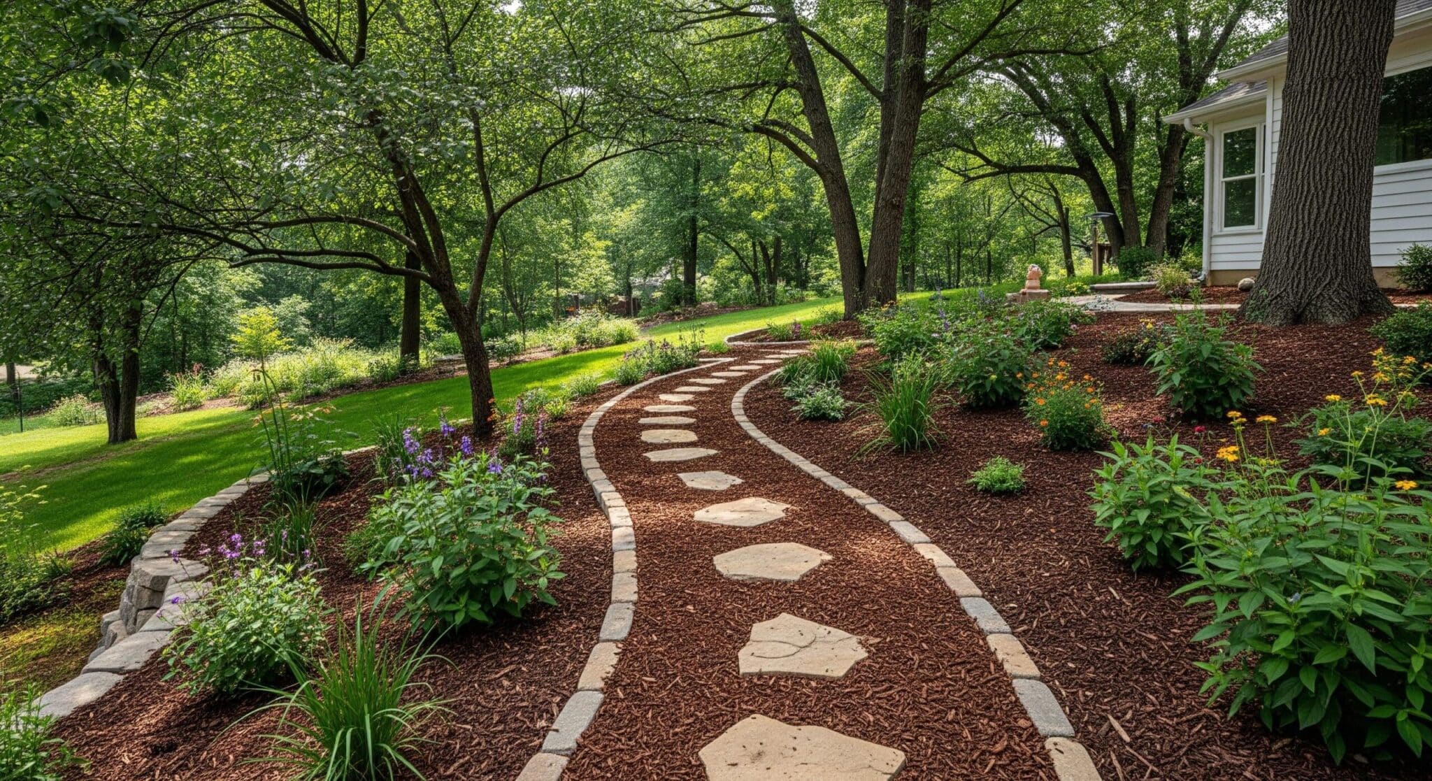 Natural Pathways with Mulch or Stepping Stones