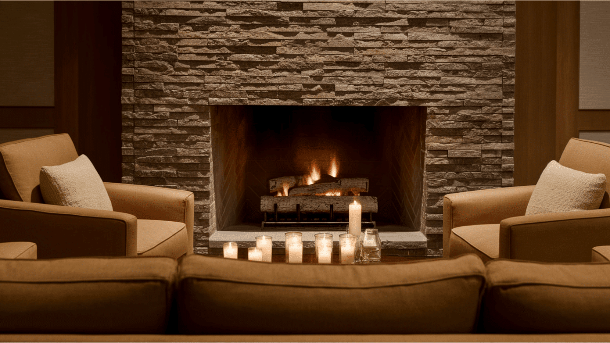 Stacked Stone Fireplace