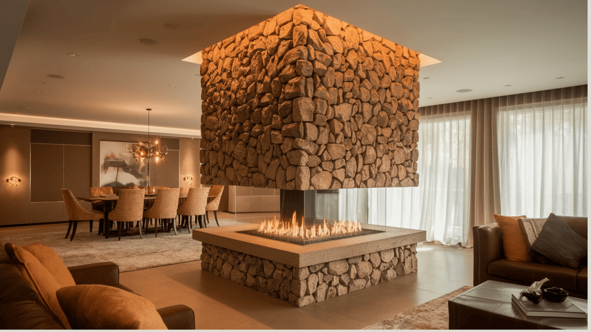 Two-Sided Stone Fireplace