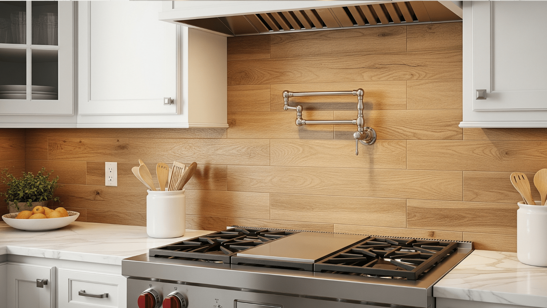 Wood-Look Tile Backsplash