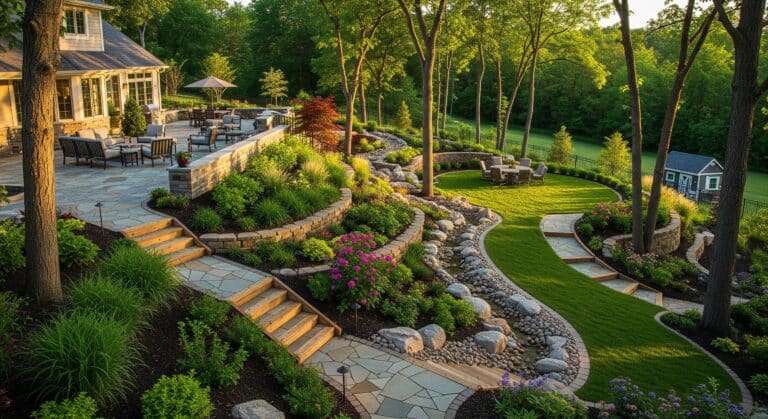 down sloped backyard ideas
