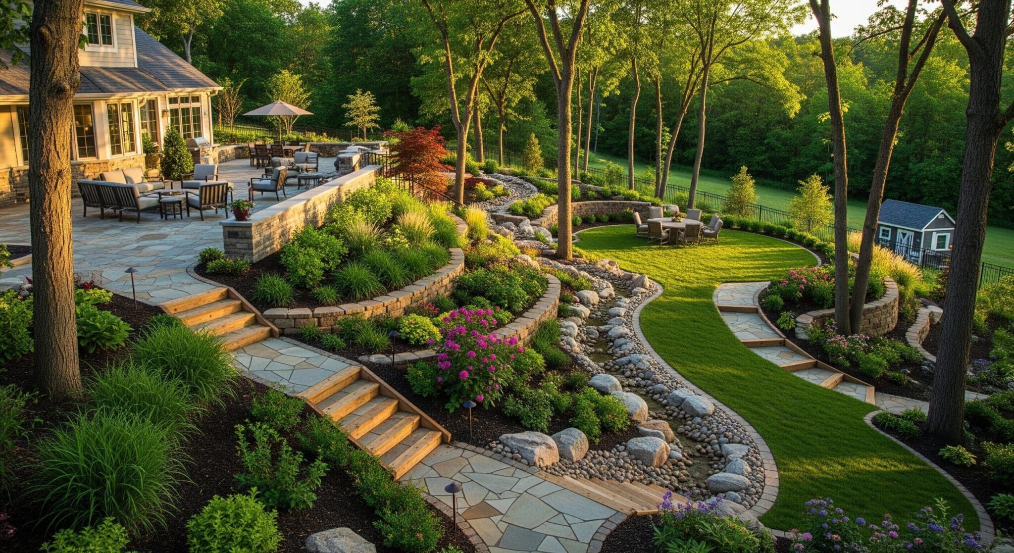 down sloped backyard ideas