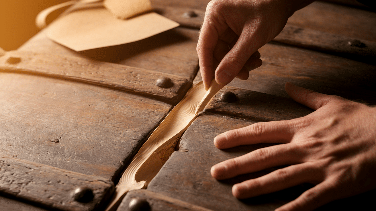 Applying wood filler to old trunk
