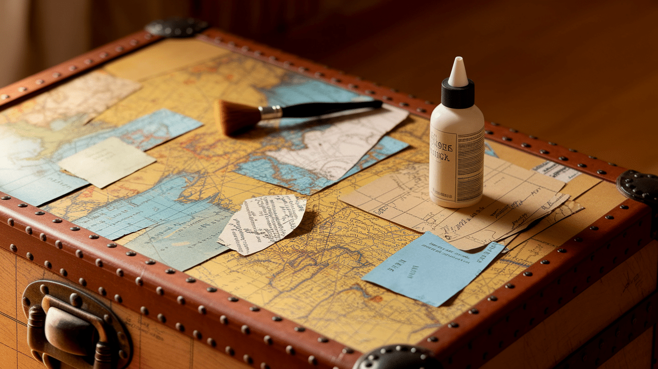 Old truck decorated with vintage maps