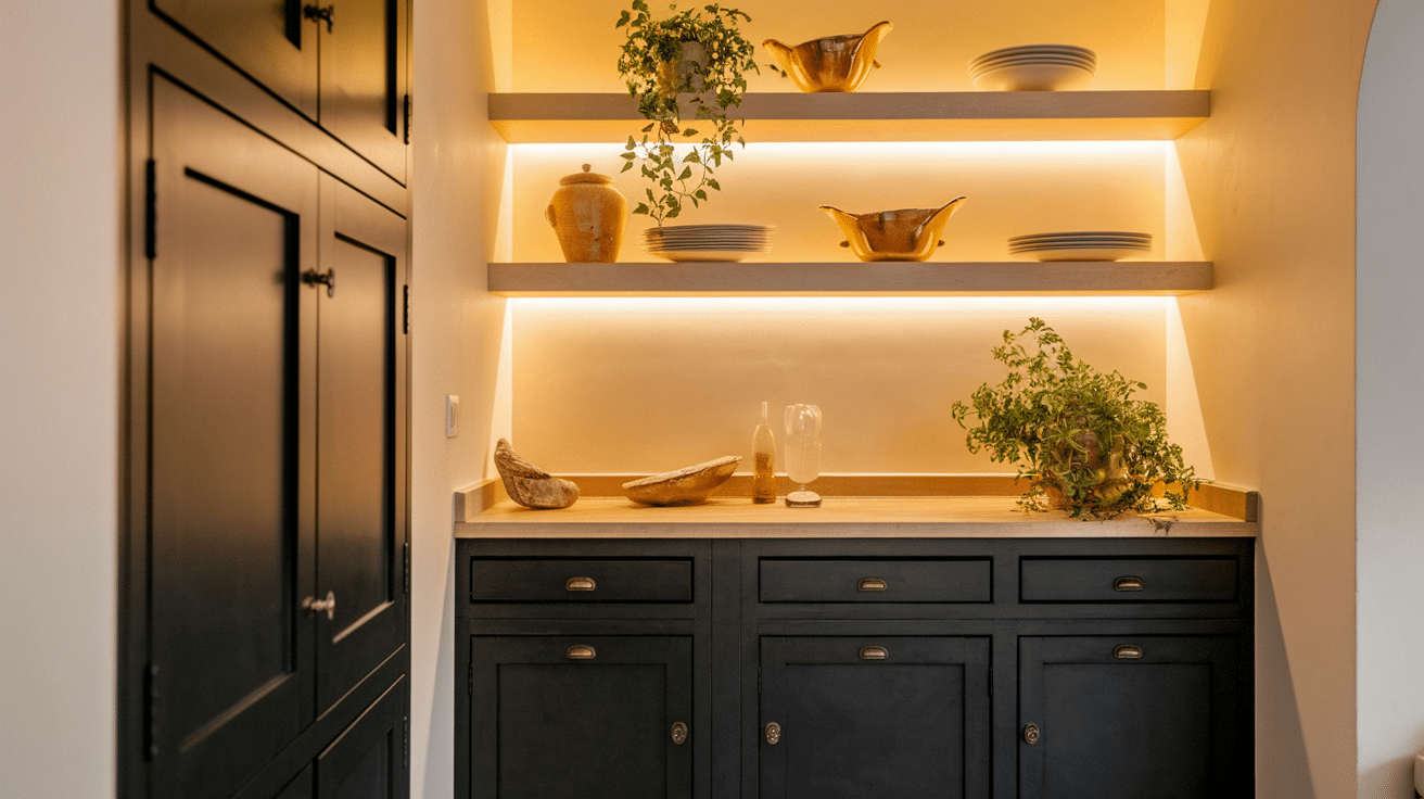 Wood Accents and Floating Shelves
