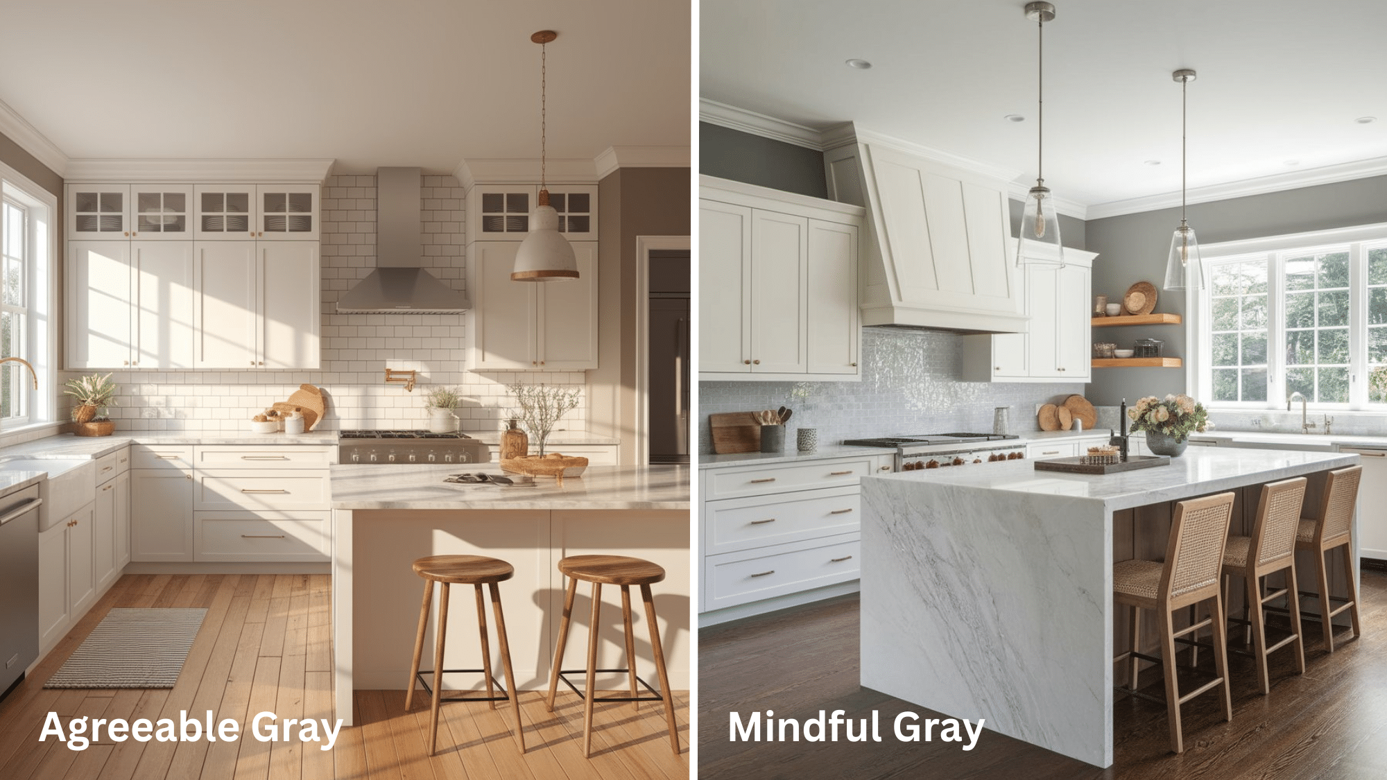 agreeable gray and mindful gray kitchen