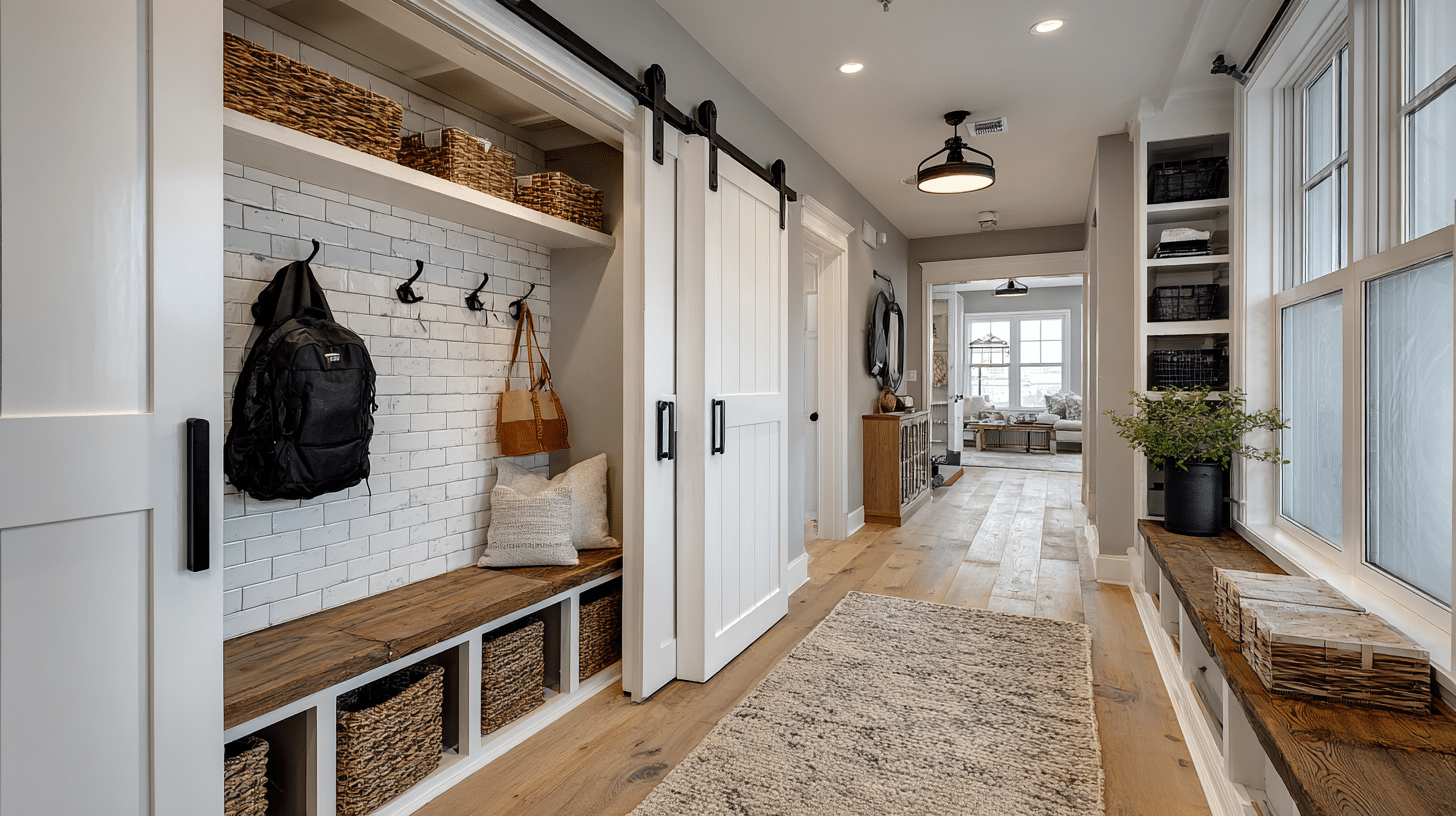 Hidden Mudroom Behind Sliding Doors