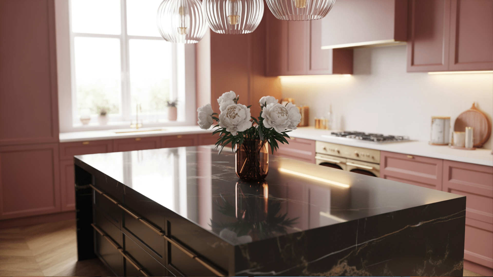 Dusky rose with black marbel