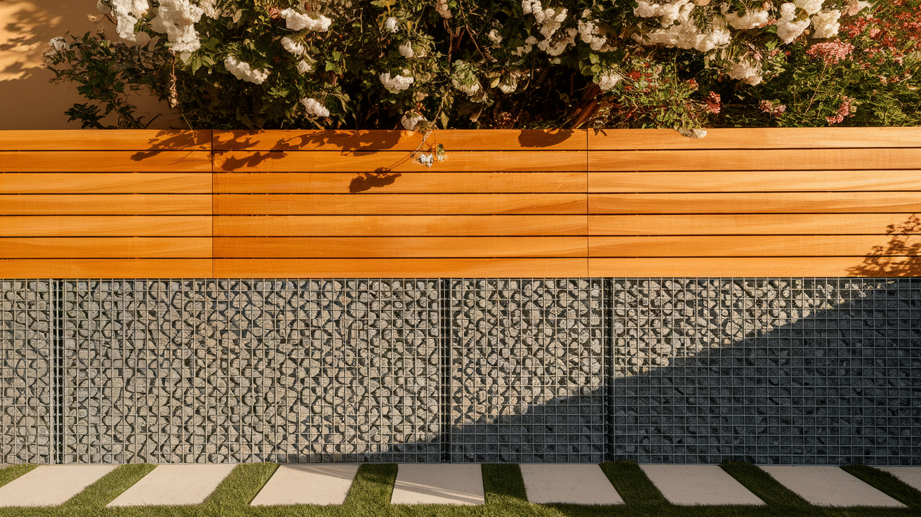 Gabion Wall with Fence Topper