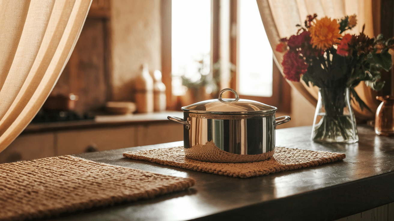 METAL POT an woven mat