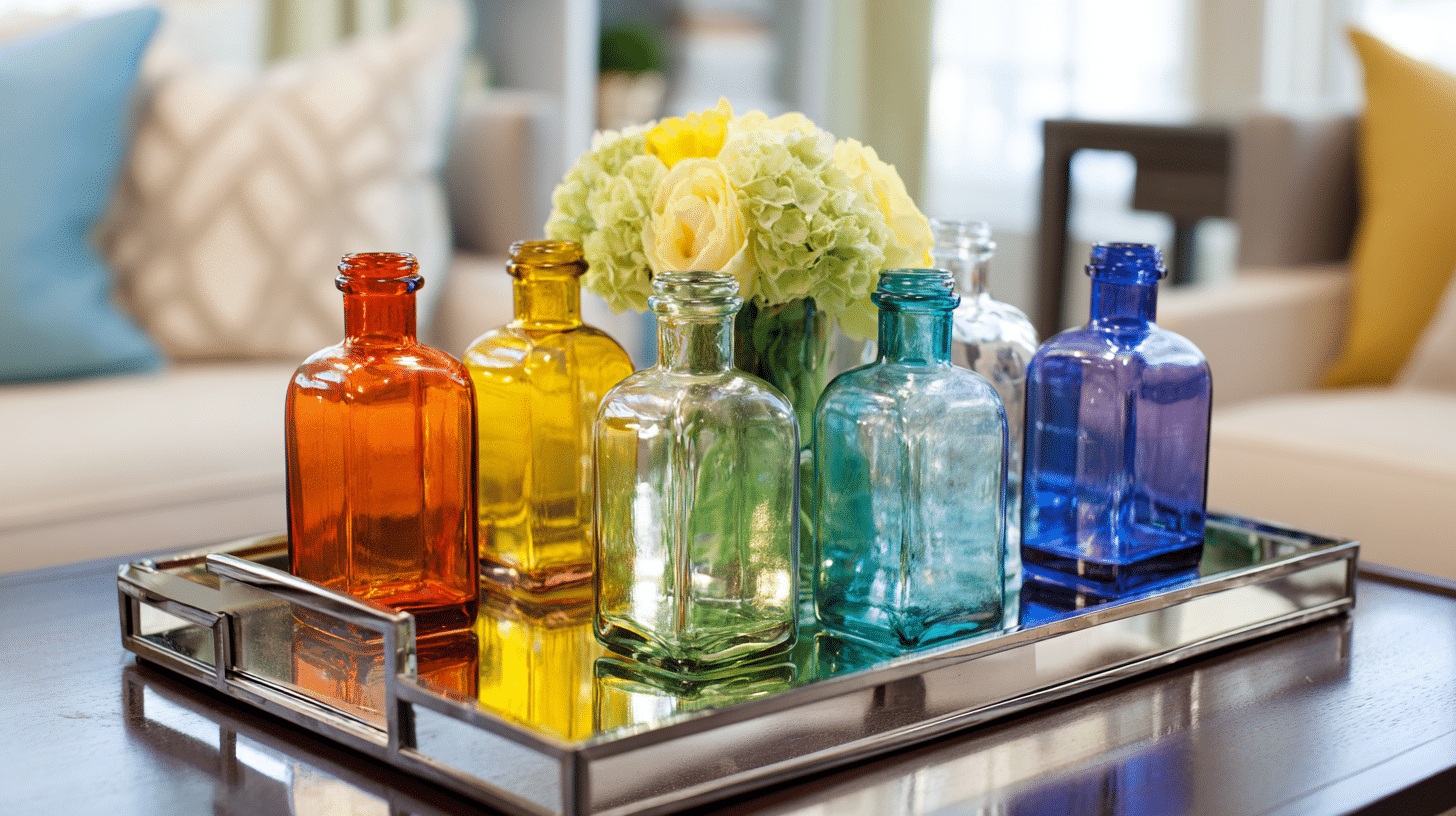 Mirror Tray with Glass Bottles
