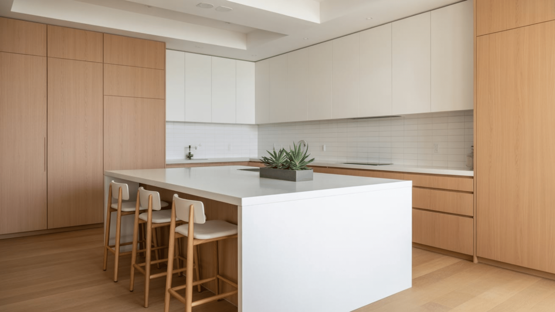 Natural wood with white island