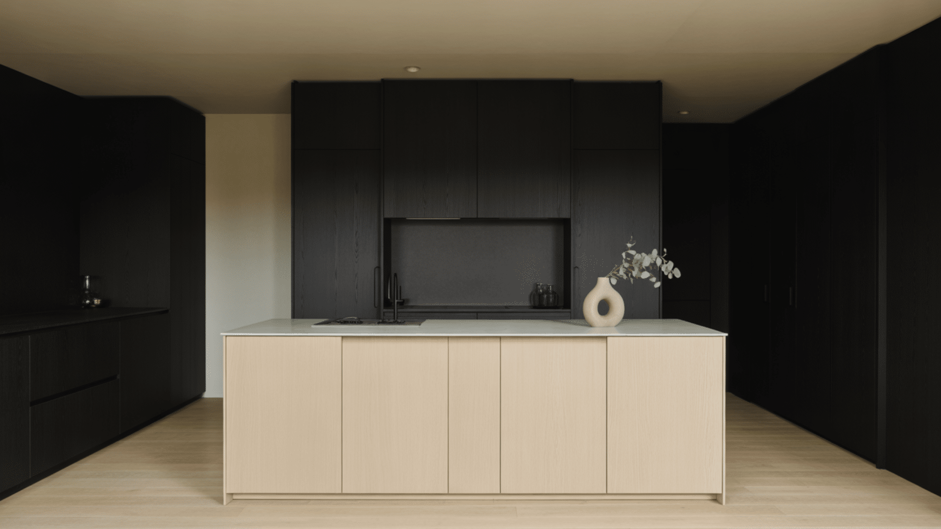 Off white with pale wood