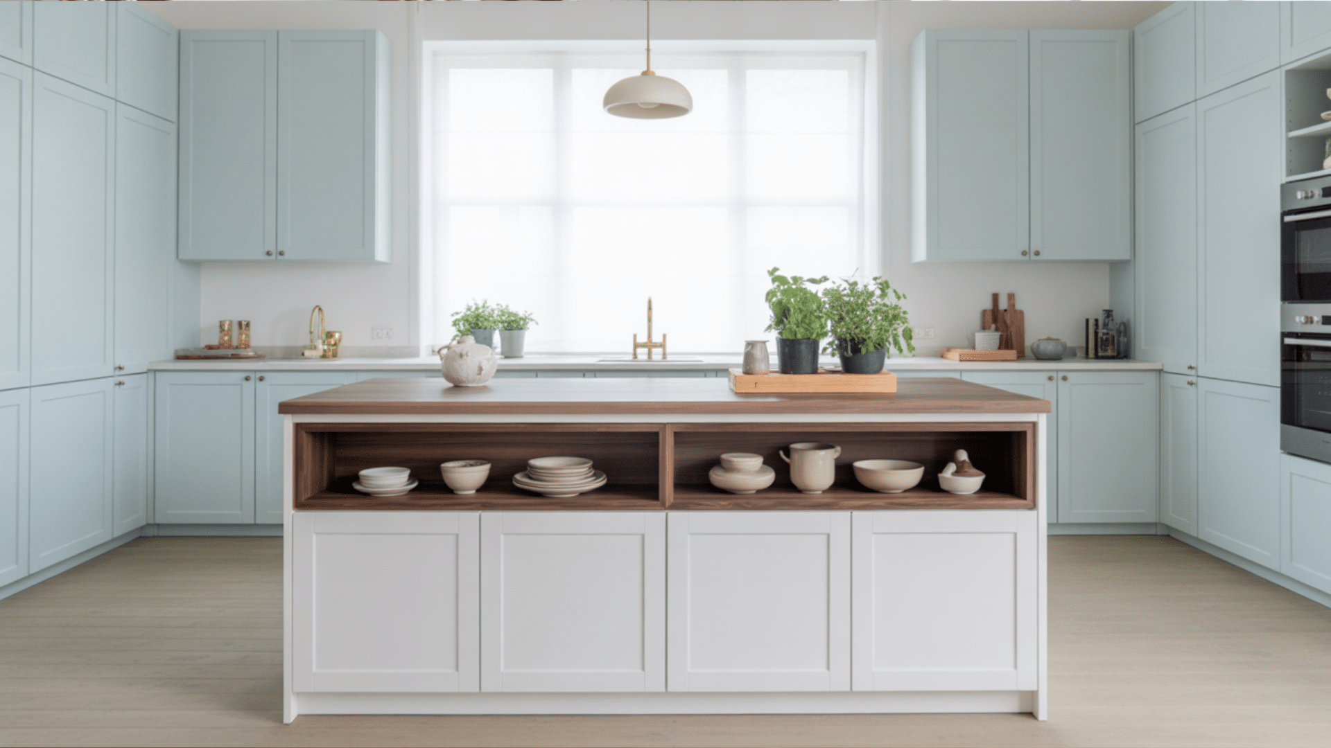 Sky blue with walnut wood