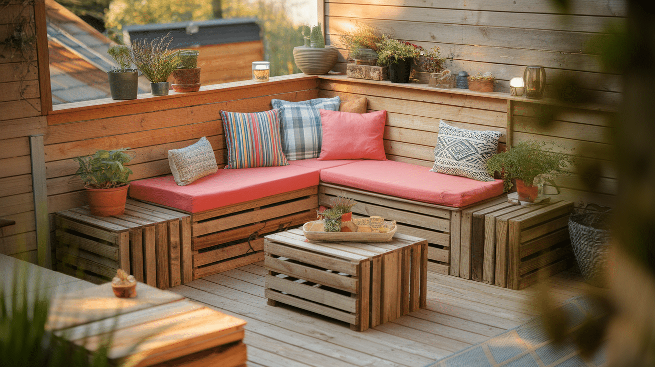 a cozy small wooden deck featuring diy