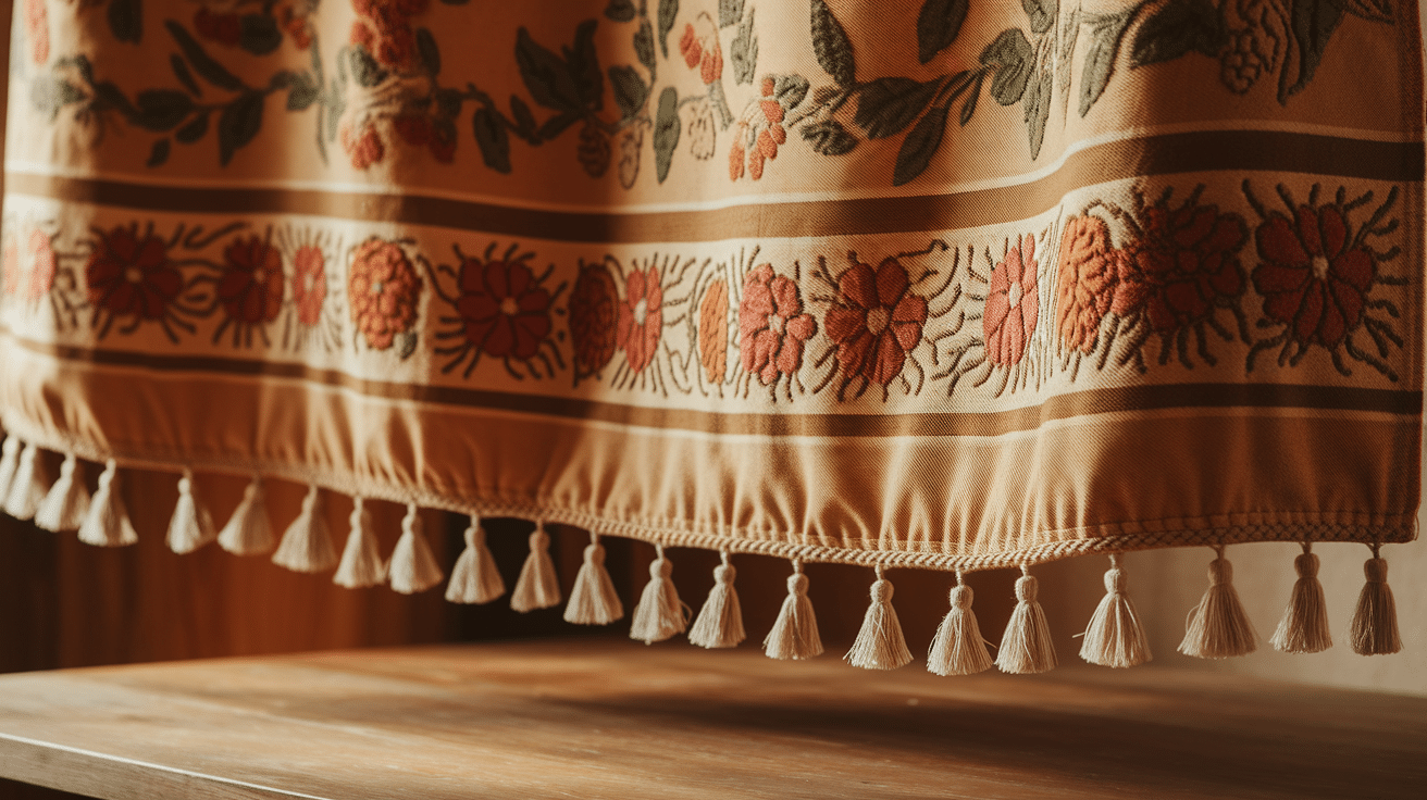 a vibrant tapestry hangs gracefully