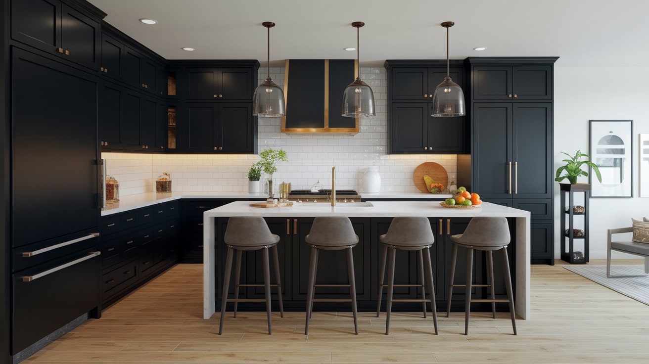 black l shaped kitchen