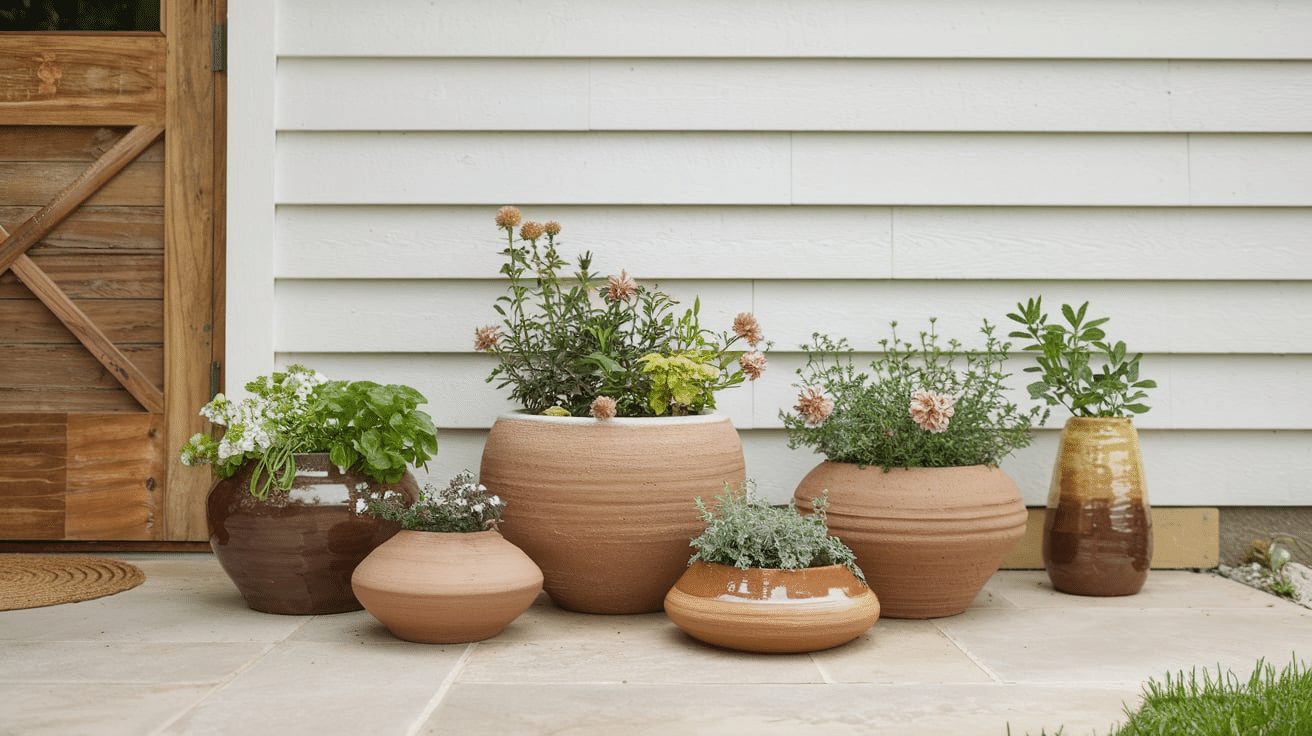 ceramic planters in earthy tones