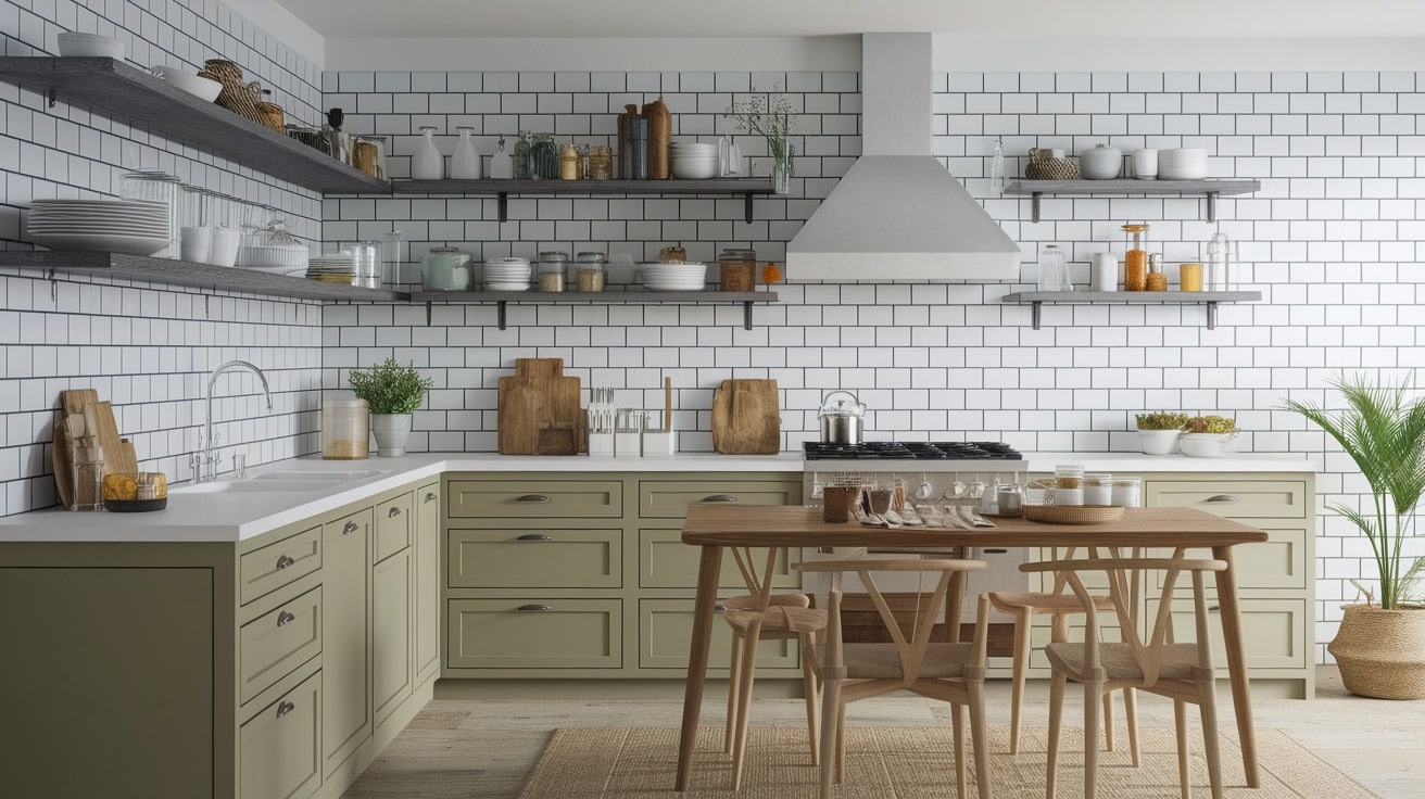 l shape open shelving