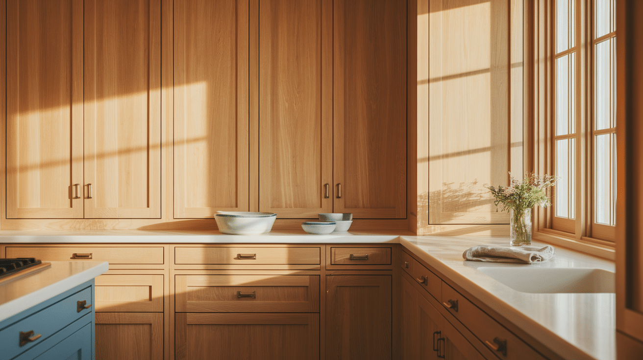 natural wood cabinets